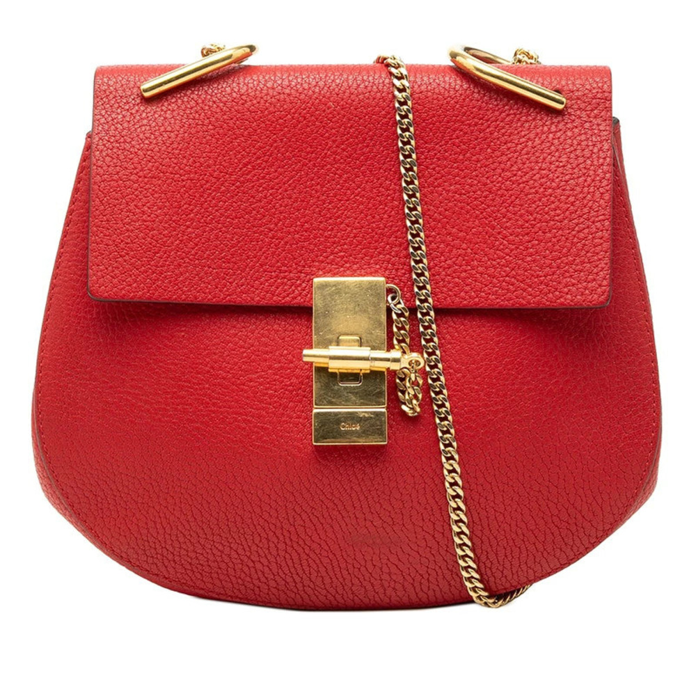 Chloe Drew Chain Shoulder Bag Red Leather